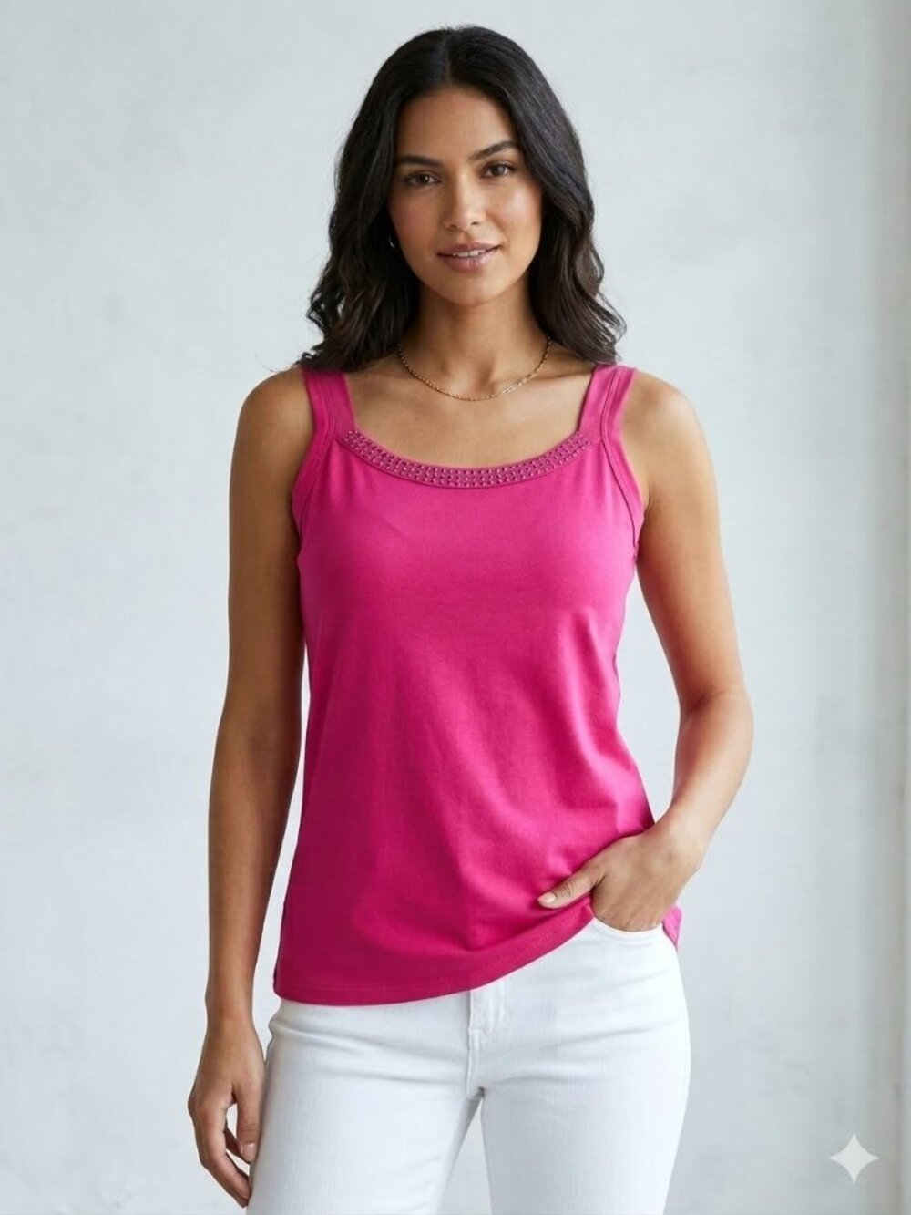 Pink Jewel Embellished Tank Top Sleeveless Blouse Size M/L Y2K Glam